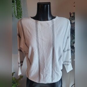 Vila Milano White and Silver Striped Dolman Sleeve Sweater S